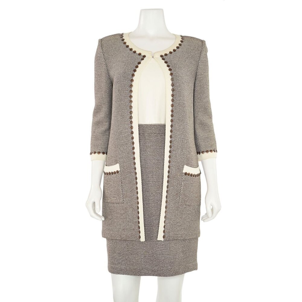 St. John Collection 2Pc Checked Jacket & Skirt Suit w/ Button Trim sz 4